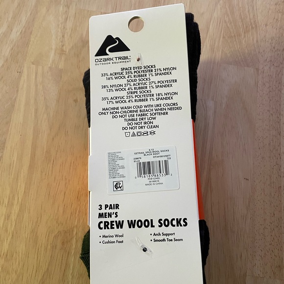 Ozark Trail Men's Merino Wool Blend Socks, 3-Pack - Picture 2 of 2